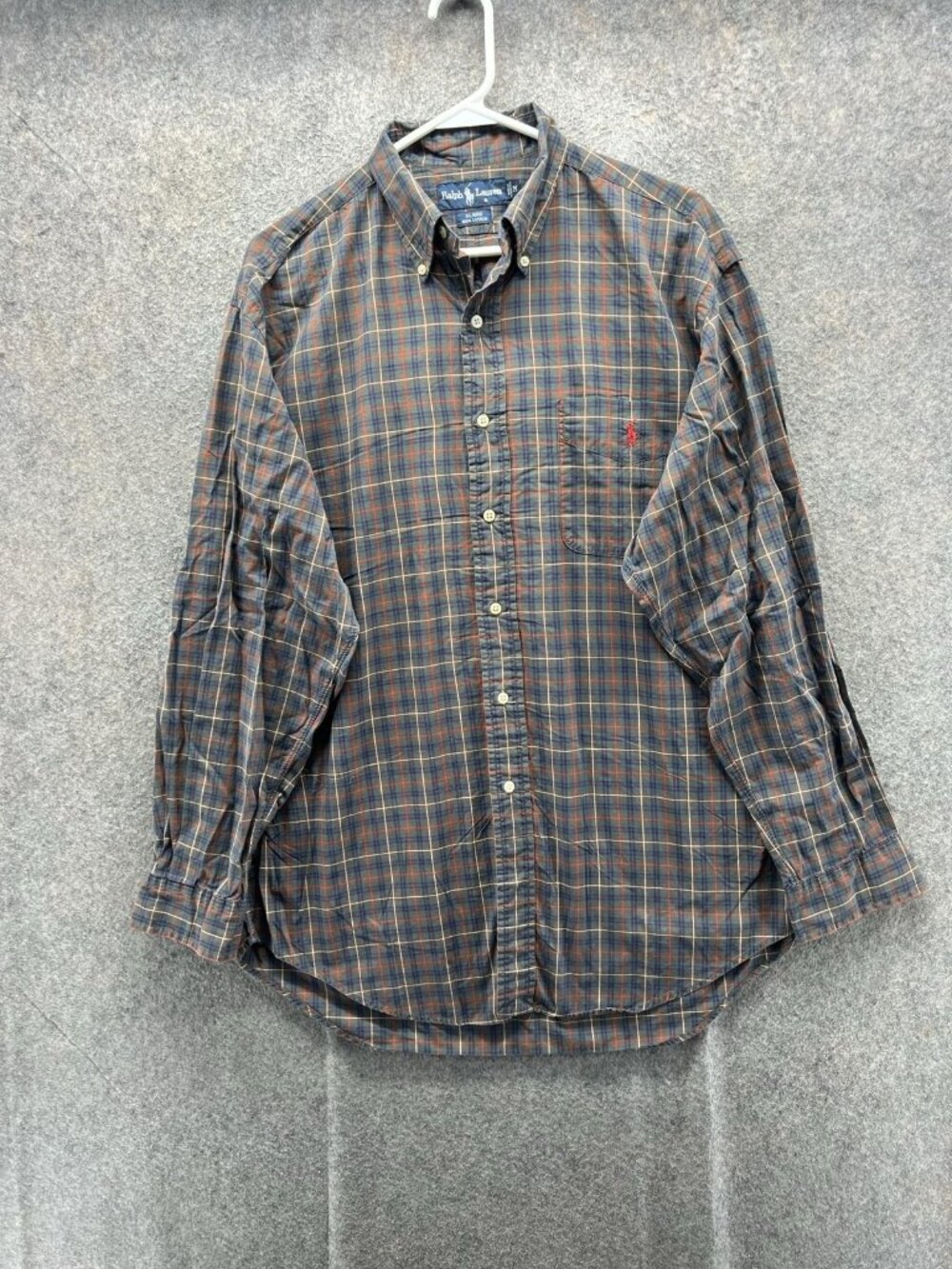 Ralph Lauren Shirt Men Medium Brown Plaid Long Sleeve Button Up Blaire Cotton